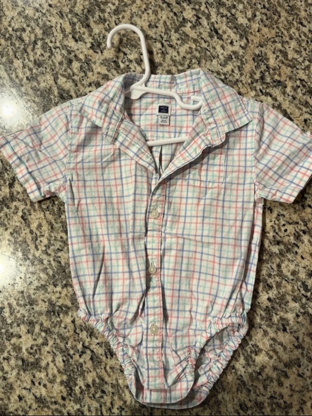 Janie and Jack Pastel Plaid Button-Front Bodysuit - White, Pink, Blue